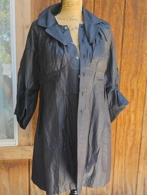 Fumblin Foe Black Satin Trench Coat Jacket Unique Gothic Style